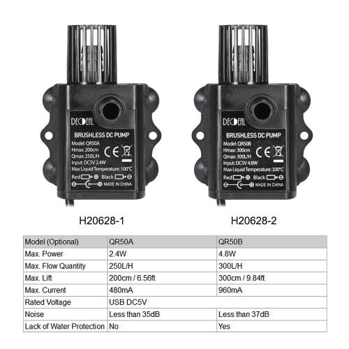 Galapara DC 5V 4.8W USB Port Submersible Pump Discharge Volume 300L/H Maximum Head 3M Heat Resistance 100°C