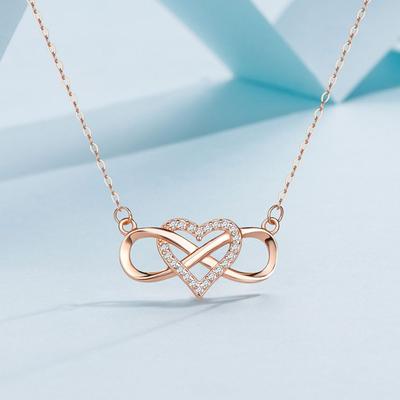925 Sterling Silber Unendlichkeit Liebe Herz Anhänger Halskette für Damen Romantisches Geschenk