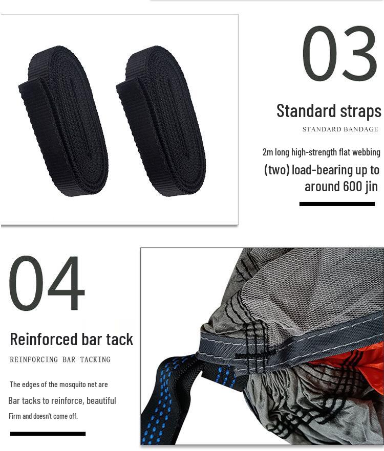 Anti-Roll Over Outdoor Camping Hammock with Mosquito Net & Automatic Spreader Bar