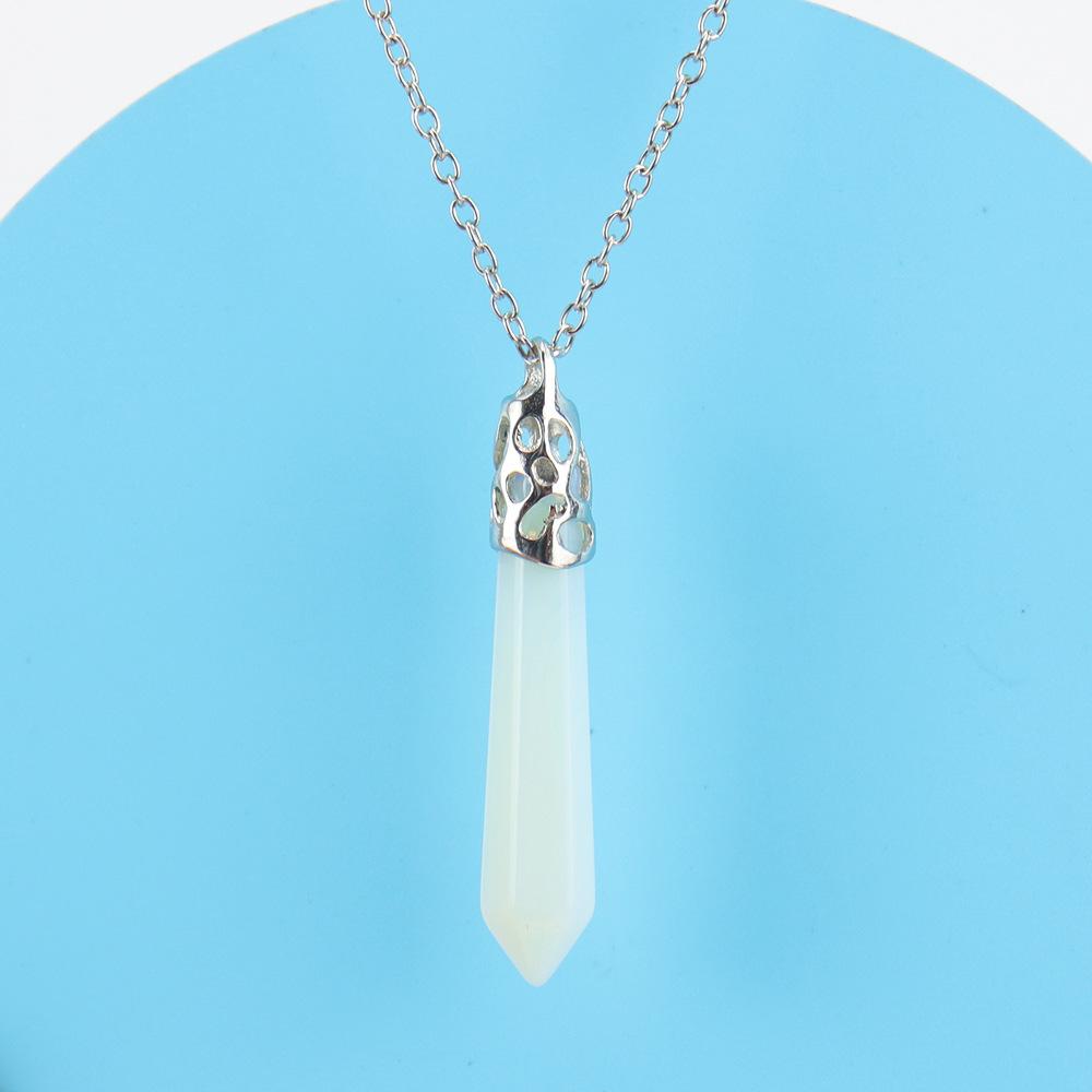 Natural Stone Crystal Agate Hexagonal Column Hexagonal Pyramid Pendant Necklace N579
