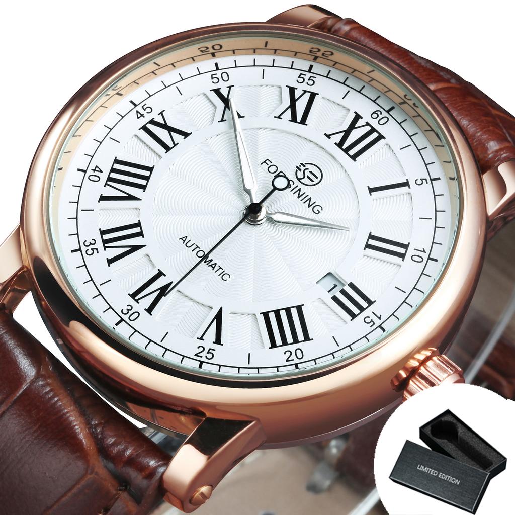 Forsining Business Automatic Watch for Men Luminous Hands Calendar Leather Strap Fashion Mechanical Mens Watches Top Brand Gifts