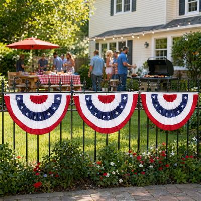 USA Pleated Fan Flag, 4th of July American Flag Bunting, Red White Blue Patriotic Half Fan Banner for Independence