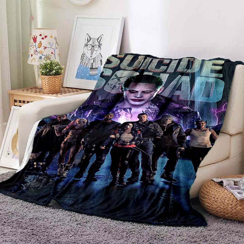 This 3DThe new Suicide Squad printed blanket is a warm and comfortable flannel blanket suitable for bedrooms, sofas, beds, chai