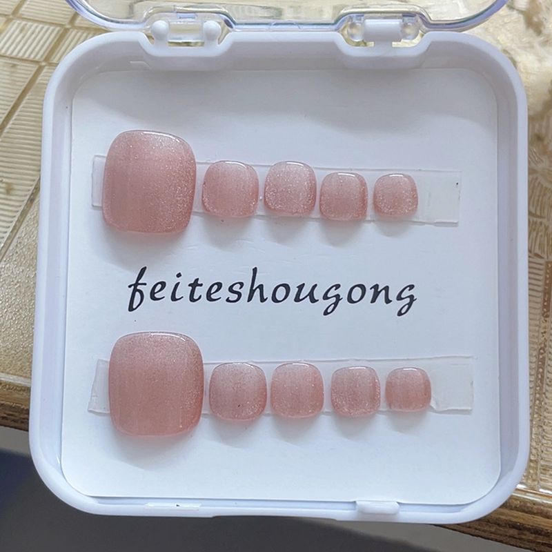 

Handmade Toe Nail Skin Color Cat Eye Flash Elegant White Toe Nail Piece Removable Wearable Nail Stickers Bare cat-eye toenails [S small size]]