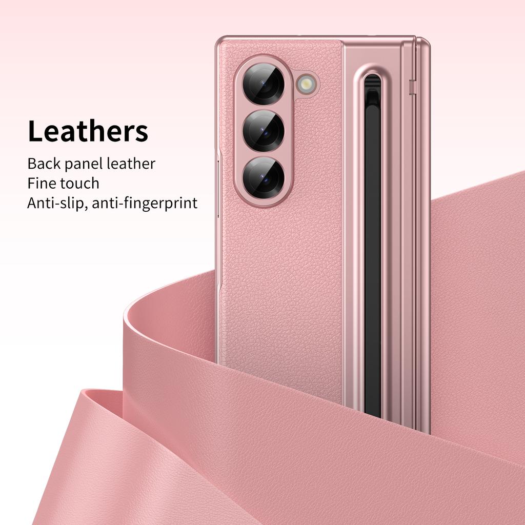 VIETAO Pink Leather Mobile Phone Cases For Samsung Galaxy Z Fold 7 Case With Pen, Full Protection Z Fold 6 Cover With Glass Film