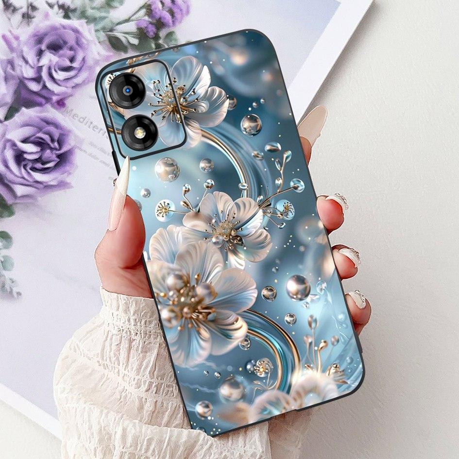 For Motorola Moto E13 Case Popular Flower Art Cover Soft Black TPU Silicone Phone Cases For Moto E14 E13 E 13 MotoE13 Back Cover