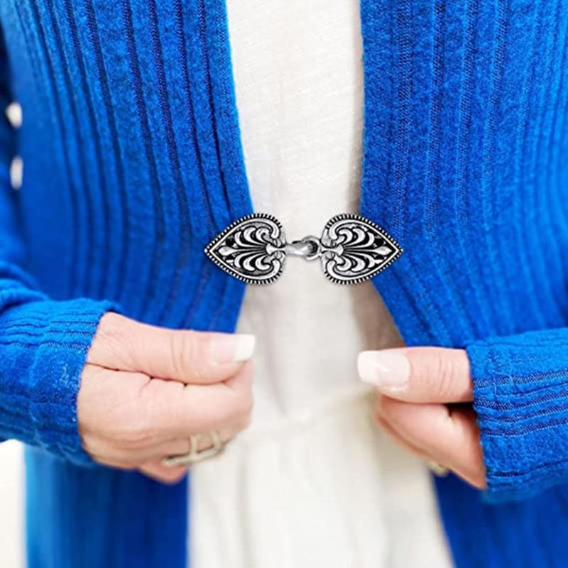 4 Pieces Vintage Sweater Clips Cardigan Clip Shawl Clips Retro Cloak Sweater Clips Antique Swirl Collar Clip Clasps