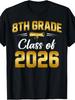 8Th Grade Class of 2026 Graduate Student School Graduation T-Shirt Retro Casual Short-Sleeved T-Shirt with Round Neck An