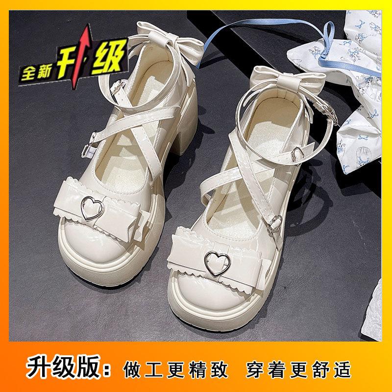 

High heel thick heel Mary Jane shoes women s bow sweet lolita single shoes small leather shoes 2025 autumn new 35