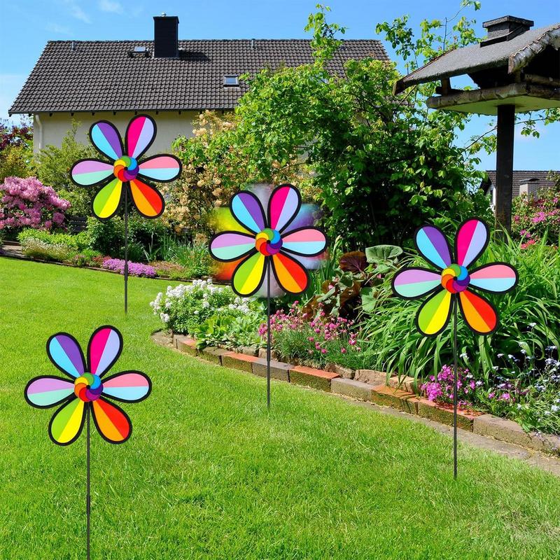 Garden Windmill Set Of 4 Petal Shape Colorful Yard Pinwheels Weather-Resistant Outdoor Decorations For Patio Lawn Terrace Porch