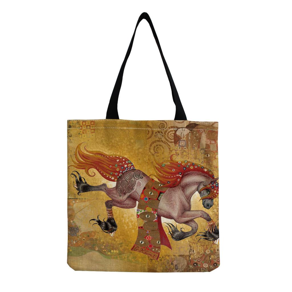 Women Vintage Linen Tote Bag - Large Capacity Print Shoulder Handbag for Casual & Grocery Shopping KTB
