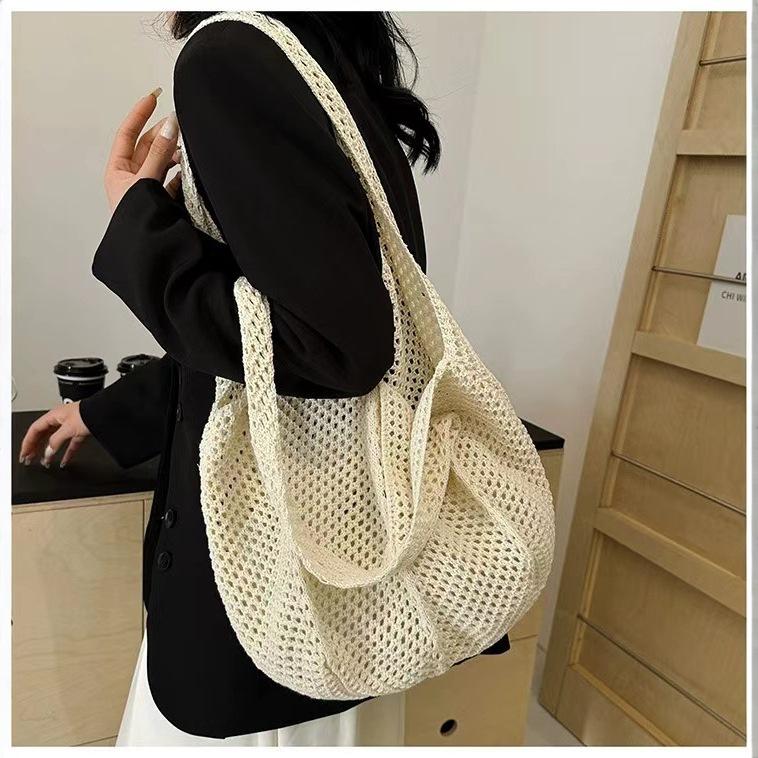 Summer Fashion Woven Women's Straw Tote - Stylish Mesh Shoulder Beach Bag