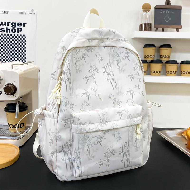 Schoolbag, Korean-style INS new high-value solid color bamboo print backpack, lightweight large-capacity backpack for middle school students