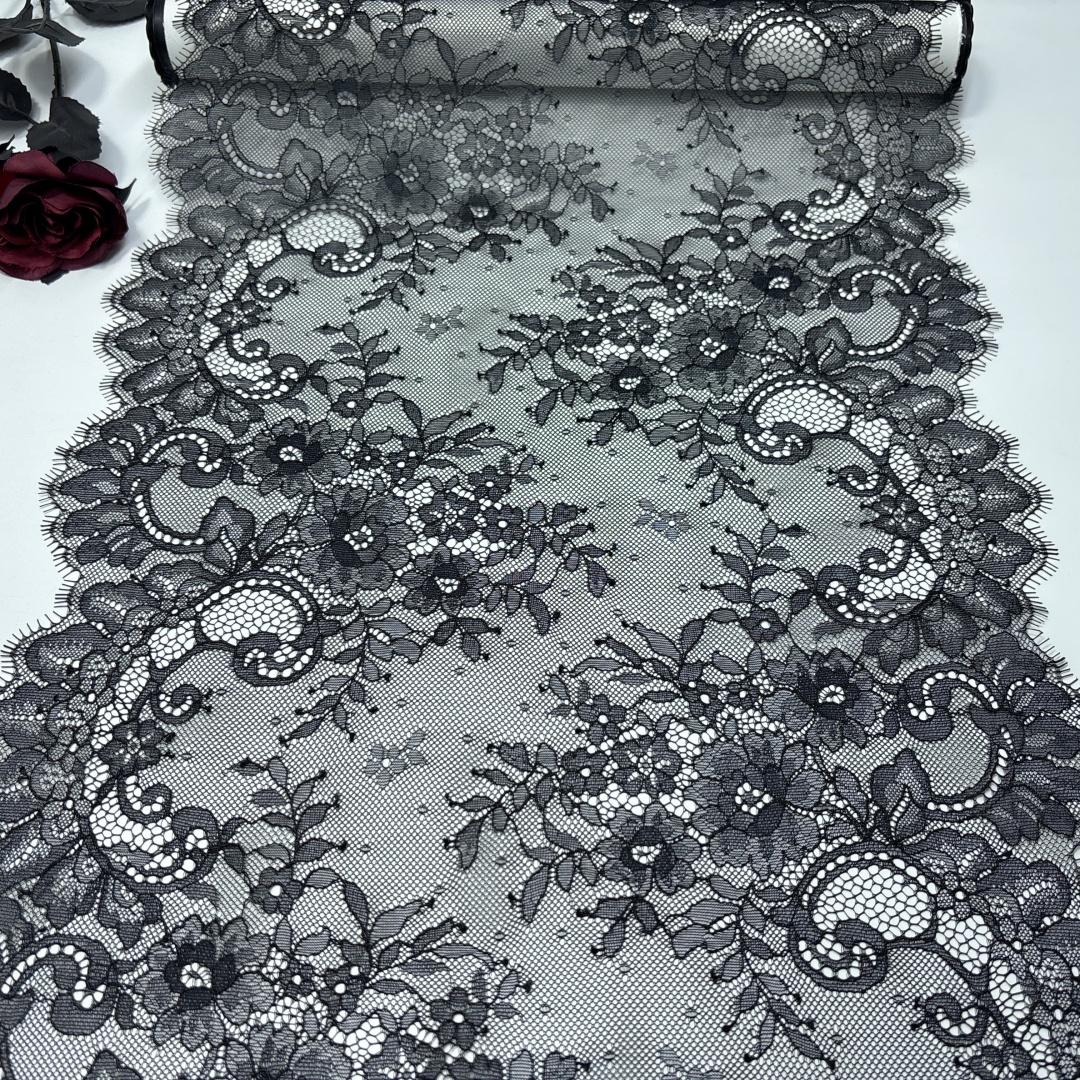 

3m x 38cm Black Chantilly Lace, Non-stretch Eyelash Lace Fabric for Sewing, Bra, Underwear, Lingerie, Dress, Garment, Crafting 3 meters x 38 cm чорний