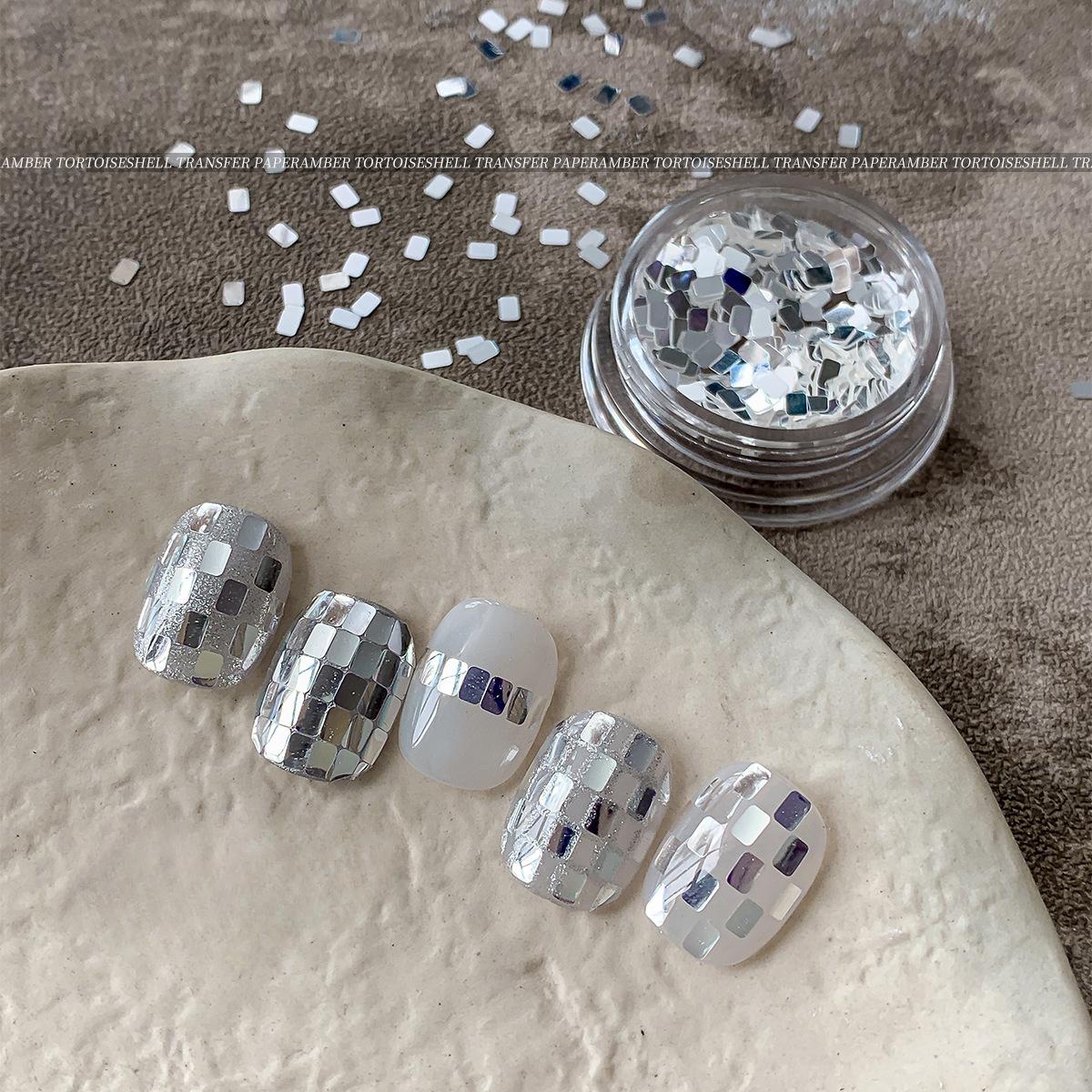 

1 Box Of Square Silvery Sequined Nail Art Ornaments, Simple Flash, Light Luxury, Wearing Nail Ornaments