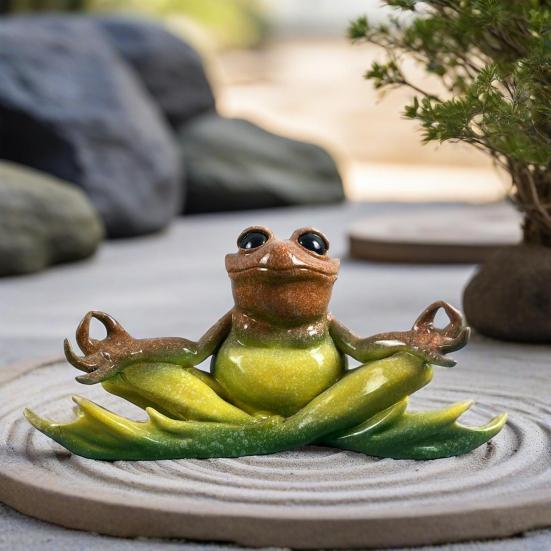 Meditation Frog Statue Sitting Frog Figurine Resin Animal Sculpture Indoor Outdoor Garden Desktop Decoration Ornament