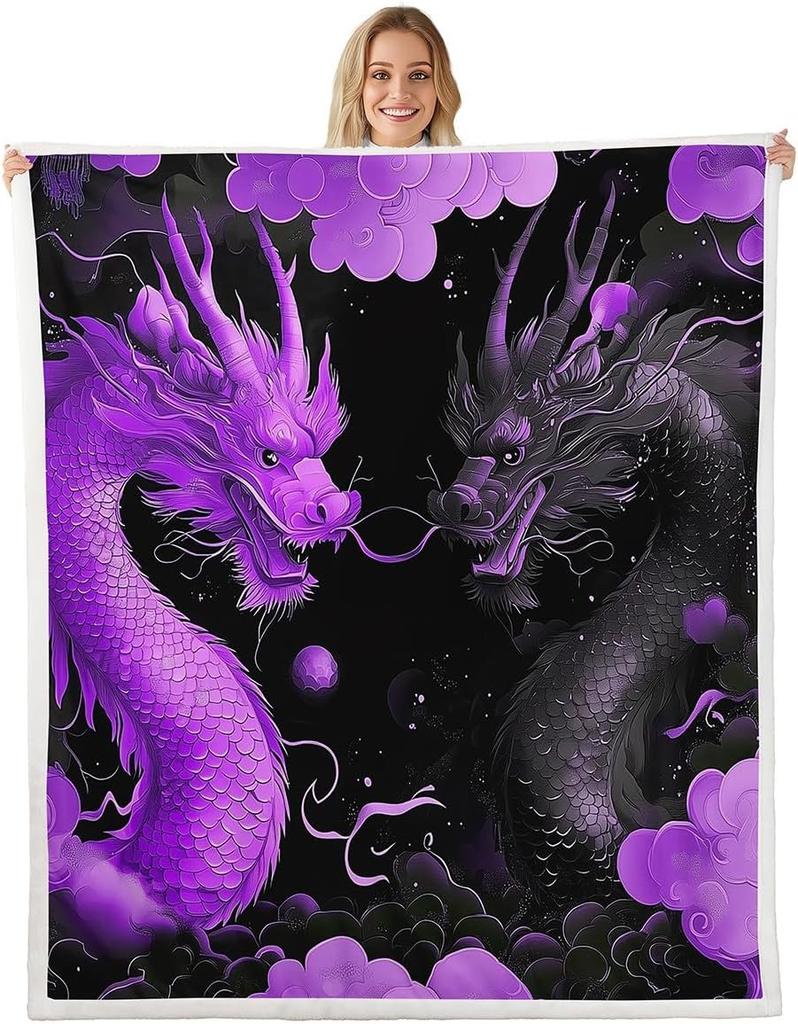 Cute Pink Dragon Blanket Soft Fleece Throw Kids Room Decor Fantasy Art Design Home Decoration