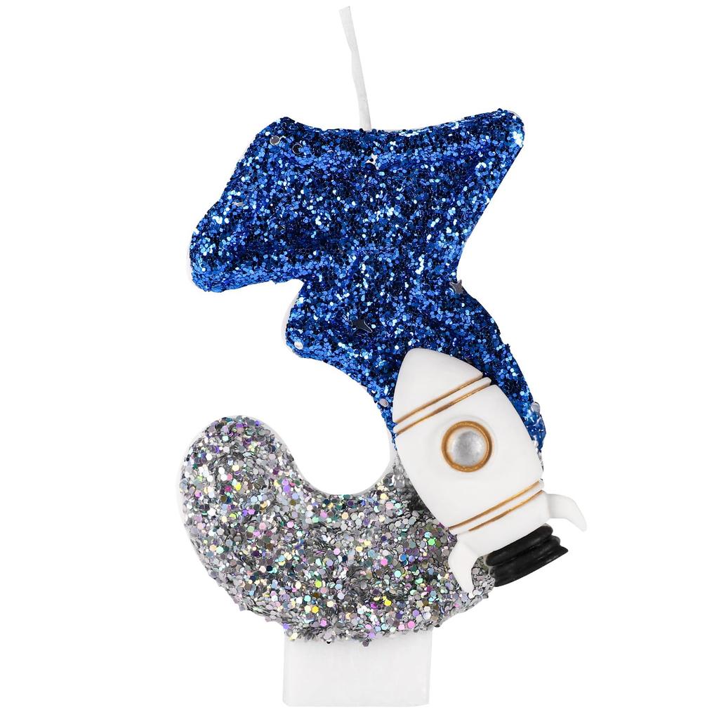 Spaceship Astronaut 0-9 Universe Sparkler Candle for Birthday Cake Boy, Topper for Party Decorations Anniversary Celebrations