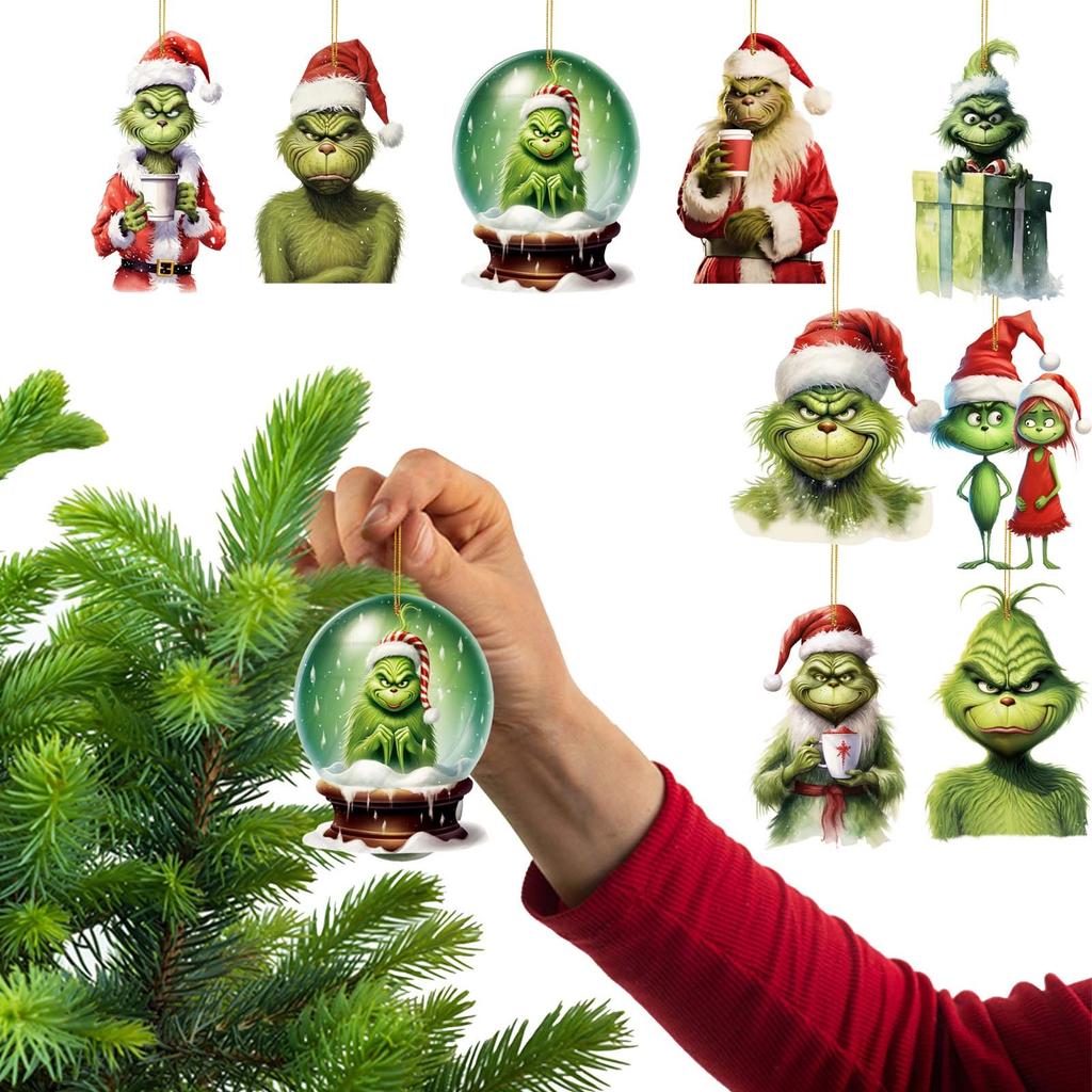 Cartoon Acrylic Green Pendant Holiday Tree Pendant Car Accessory Pendant Indoor And Outdoor Decoration