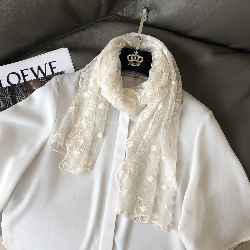 Romantic Sweet Mori Lace Scarf Female Korean Version Embroidered Lace Silk Scarf Japanese Versatile Spring and Summer New