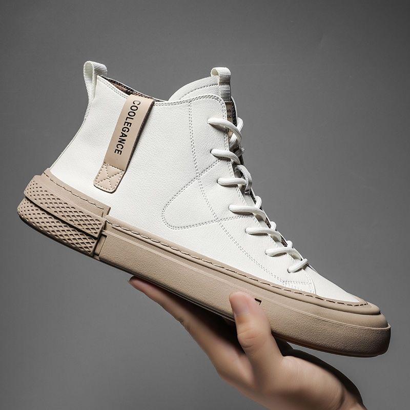 

Мужские кроссовки из натуральной кожи, модные кроссовки с высоким верхом, плоская подошва, брендовые, черно-белые, крутой уличный стиль, мужская обувь 39 белый