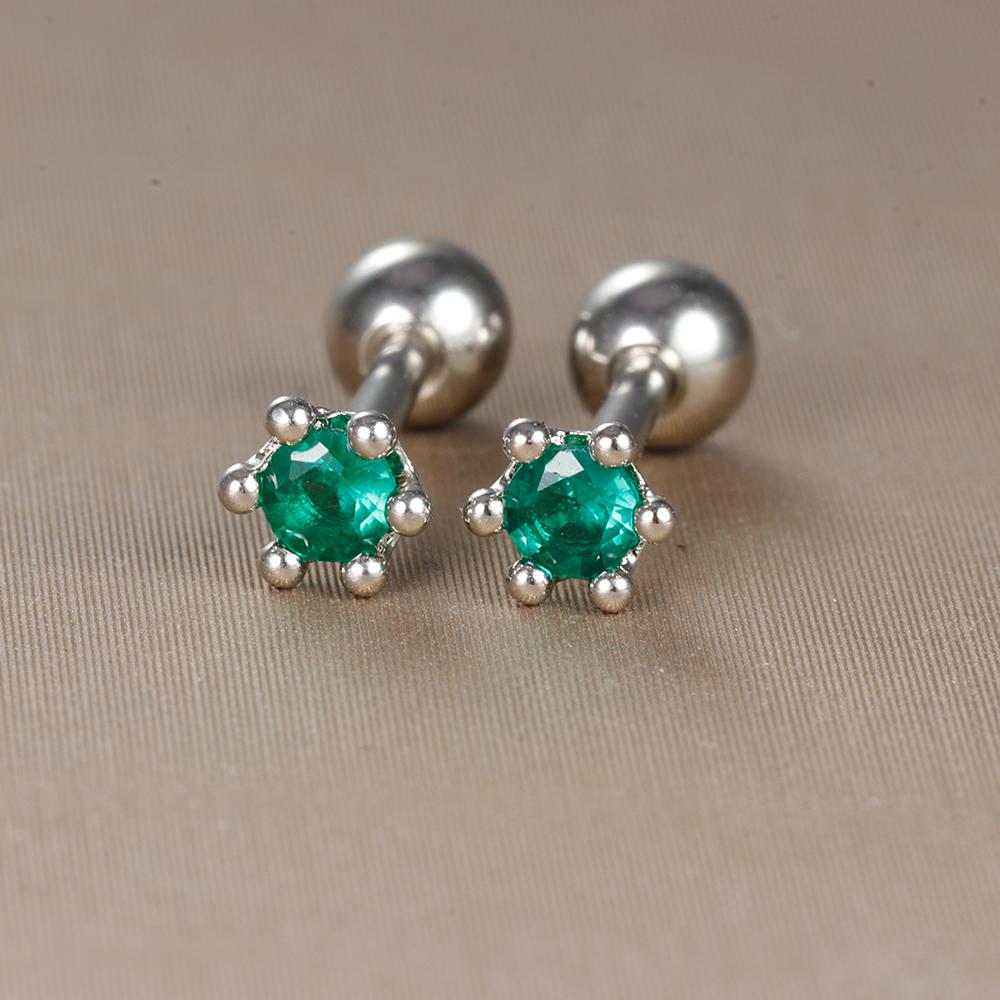 

2PC Stainless Steel Little Stud Earring for Women Tiny Green Crystal Zirconia Cartilage Helix Tragus Piercing Earrings Jewelry