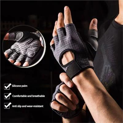 Atmungsaktive Mesh-Halbfinger-Fitnesshandschuhe für Männer und Frauen, Rutschfeste Trainingshandschuhe mit Handgelenkstütze für Yoga, Radfahren, Camping