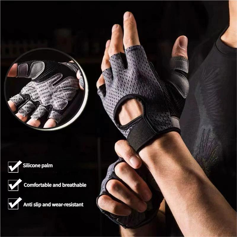 Atmungsaktive Mesh-Halbfinger-Fitnesshandschuhe für Männer und Frauen, Rutschfeste Trainingshandschuhe mit Handgelenkstütze für Yoga, Radfahren, Camping