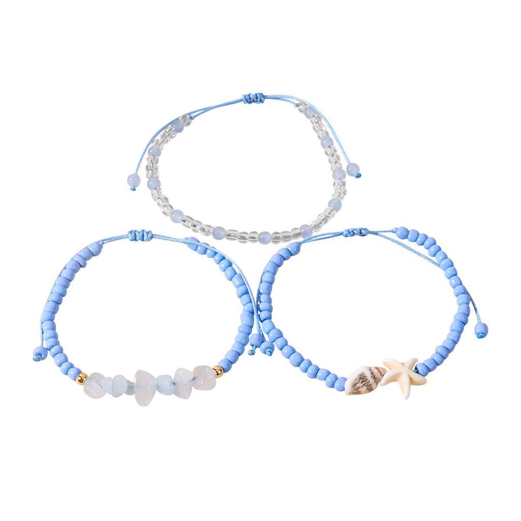Bohemian Blue Starfish Shell Bracelet Set - Summer Jewelry Collection