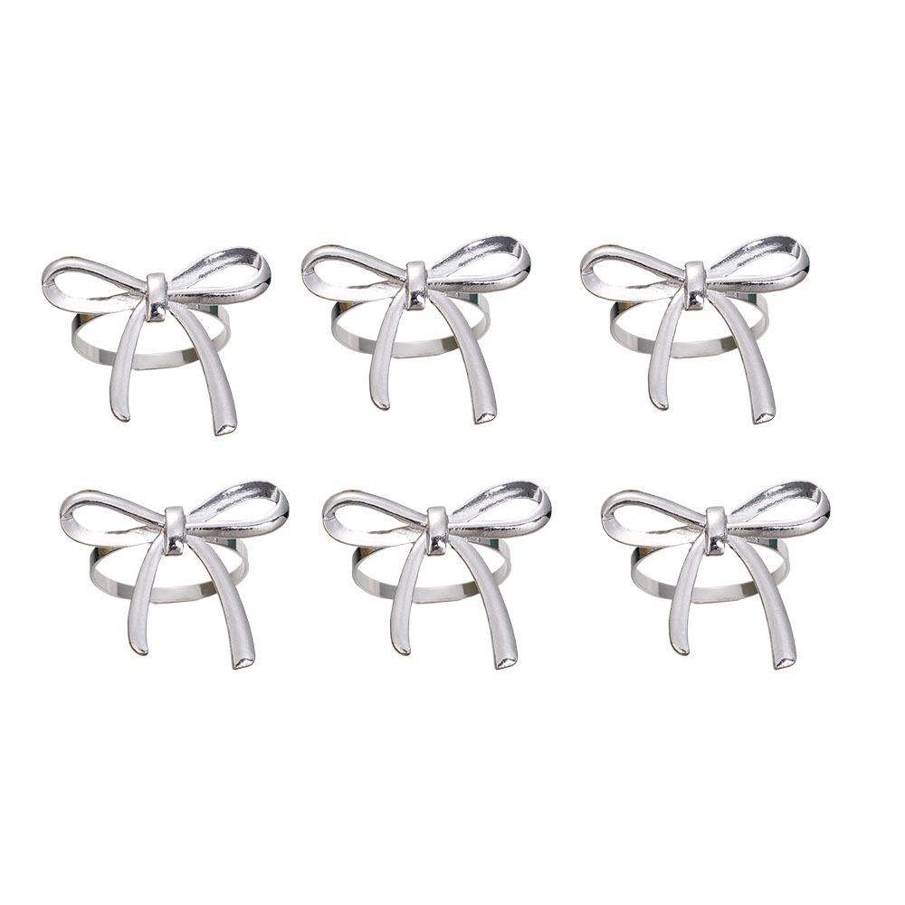 

6 pcs Luxury Bow Napkin Ring Gold / Silver Bowknot Napkin Buckle Minimalist Zinc Alloy Serviette Ring For Table Dining Decor срібний
