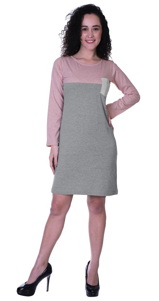 Moomaya Womens T-shirt Dress Full Sleeve Sequin Patch Pocket Summer Dresses