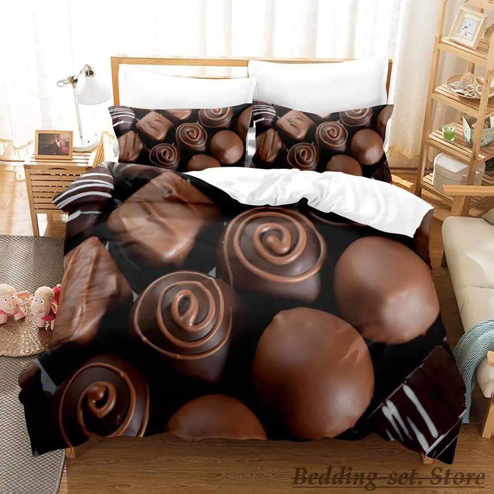 Chocolate Pattern Bedding Set Single Twin Full Queen King Size Anime Duvet Cover for Adult Kid Bedroom