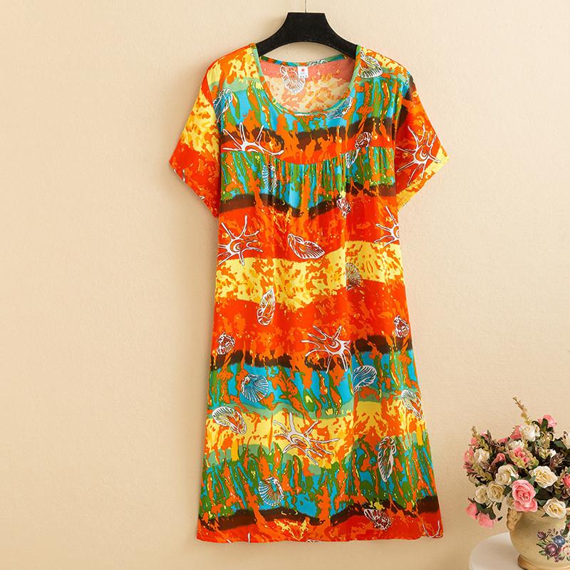 Mom summer dress medium and long pure cotton silk nightdress year-old new Chinese women's knee skirt