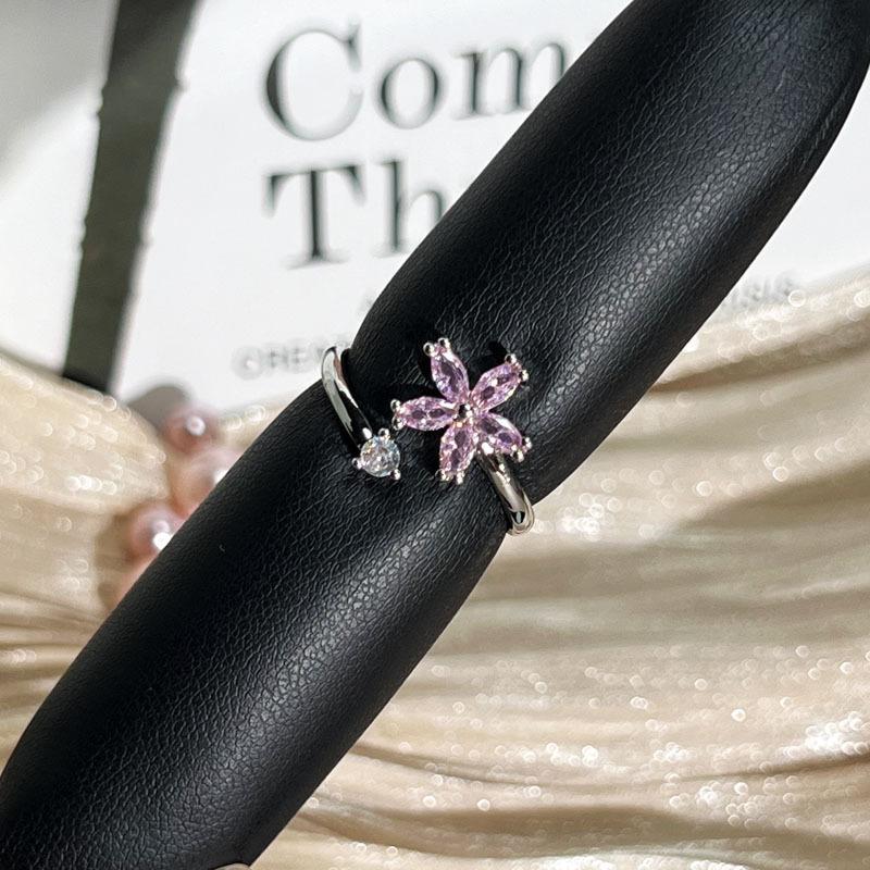 Colorful Zircon Flowers Exquisite Binning Flowers Small Building Sweet Opening Ring Women's Hot Sale High-end Light Luxury Versatile Ring