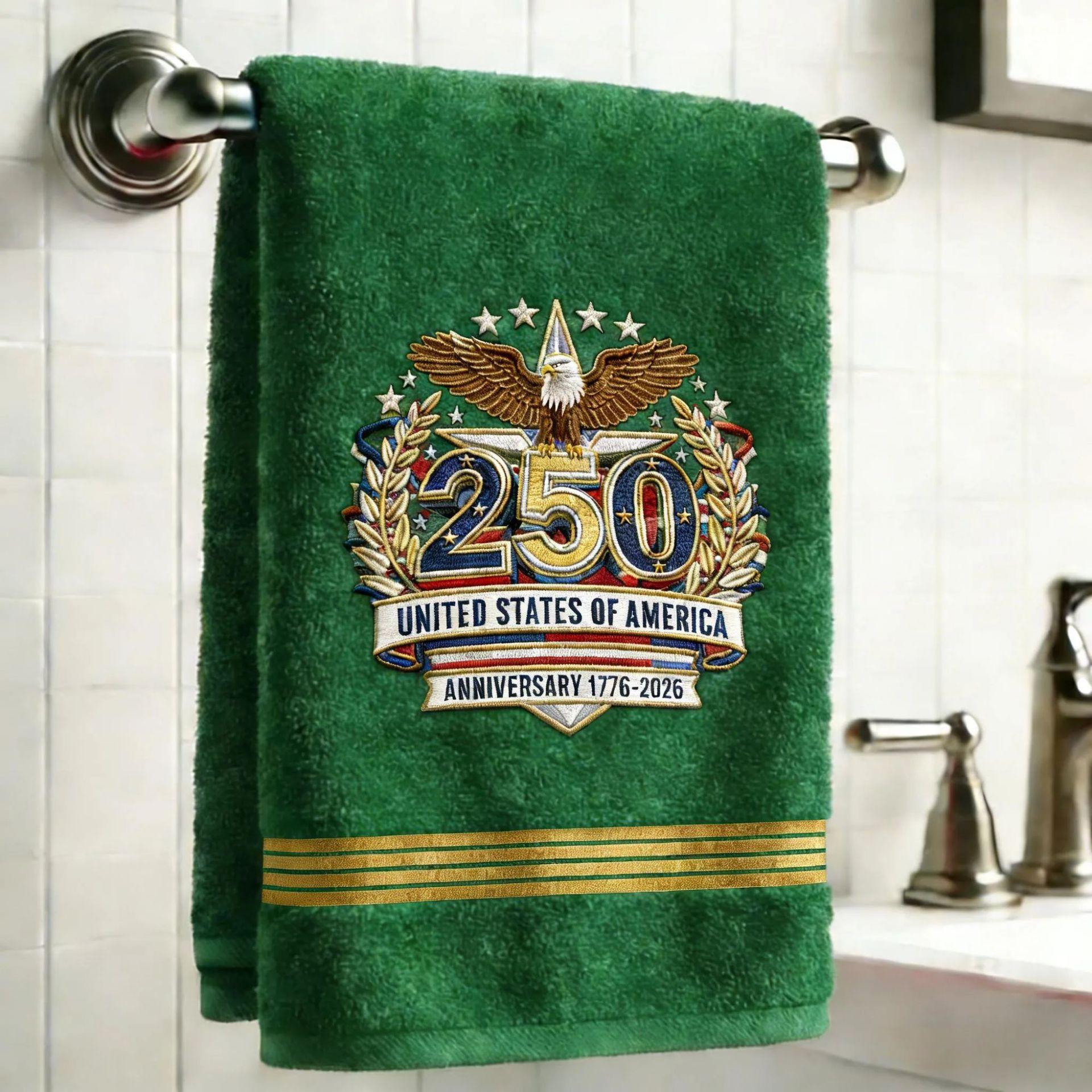 Historic 250th Anniversary United States Of America Bath Towel – Premium Plush Cotton With Embroidered 1776-2026 Anniversary One Size