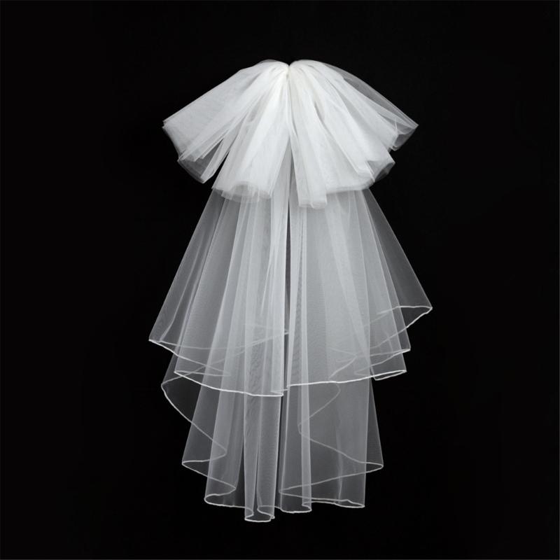 Bridal Veil Bride Mantilla Oversized Bowknot Double Layer Veil Elaborate Hair Accessory for Parties Proms Masquerade