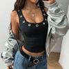 Women Sleeveless Square Neck Tank Top with Metal Eyelet Detail Fitted Casual Fashion Vest for Everyday Wear