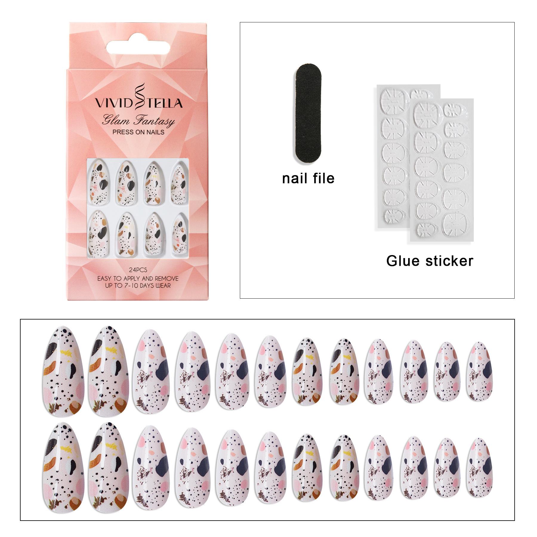

Ins TikTok Popular Wear Nail Almond Nail Medium Long Trapezoidal 24 Pieces Finished Nail Pieces with Tools