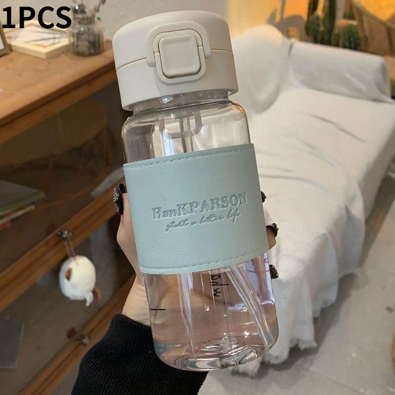 

500MLPortable Water Bottle with Straw, Cute Leak-Proof Plastic Drinkware for Milk Coffee Tea Juice, Casual Style Hydration Tool 0.5L синий