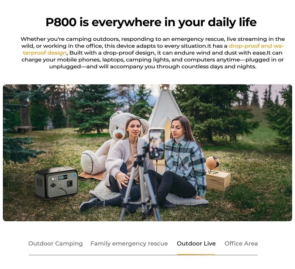 OUKITEL P800 800W Portable Power Station, 512Wh LiFePO4 Battery, AC Fast Charging, Solar Generator for Outdoor Camping Emergency