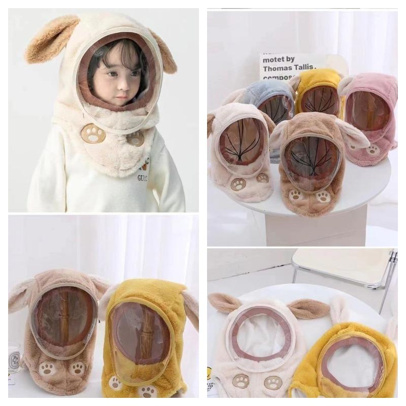 Thickened Winter-Spring Windproof Face Mask with Integrated Ear Flaps for Boys and Girls One-Piece Hooded Scarf