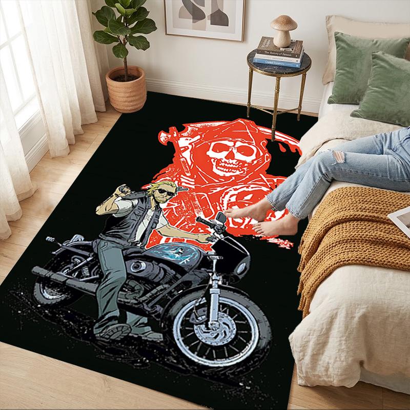 Skull Biker Living Room Non-Slip Area Rug Soft Carpet for Bedroom Game Playroom Sofa Office Home Decor Doormat Christmas Gift C921131