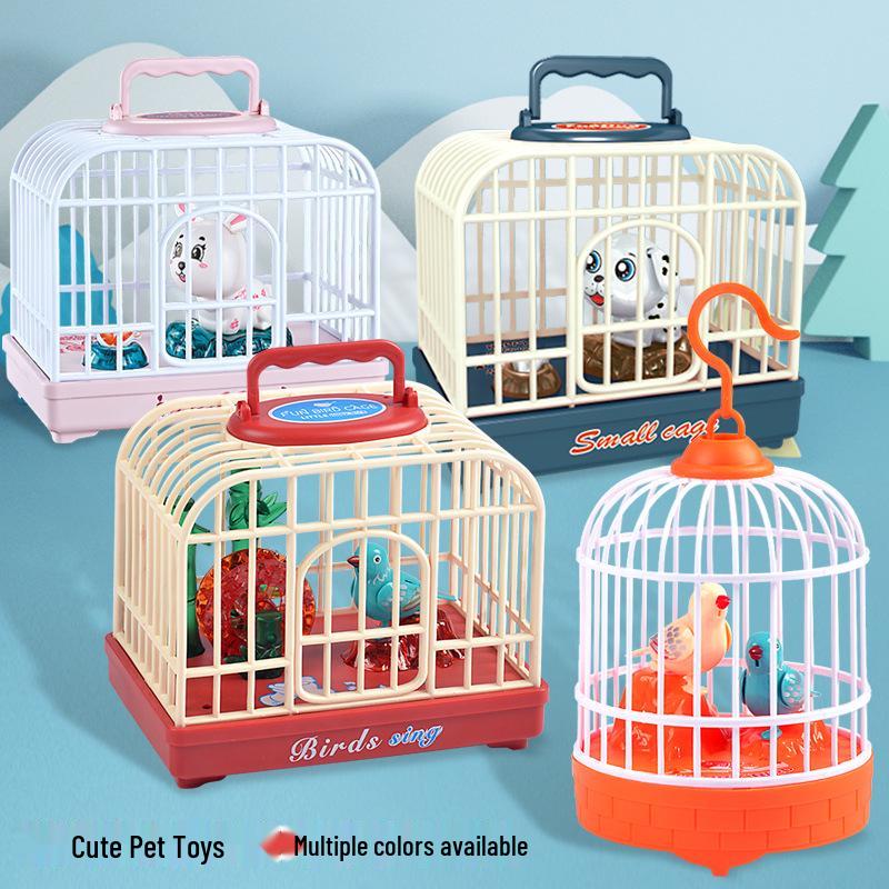 Douyin Electric Voice-Activated Bird & Puppy Cage Toy for Kids - Simulated Calls Outdoor Play Light