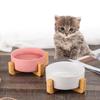 Wooden Rack Ceramic Pet Double Bowl-Integrated Eating & Drinking Basin No Spill Feeder To Protect Small Cats Dogs Necks Supplies