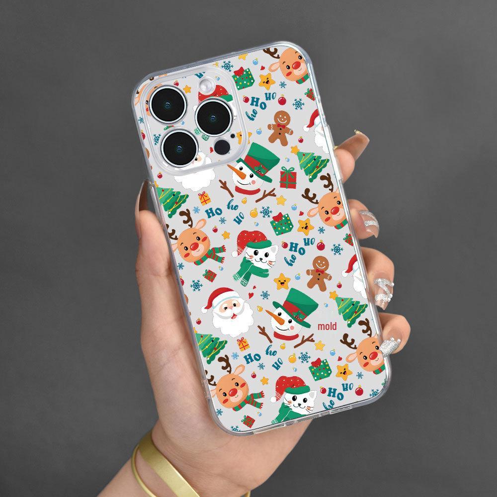 Apple iPhone Case for Models 11-16 Pro Max: Transparent, Full Coverage, Christmas Theme