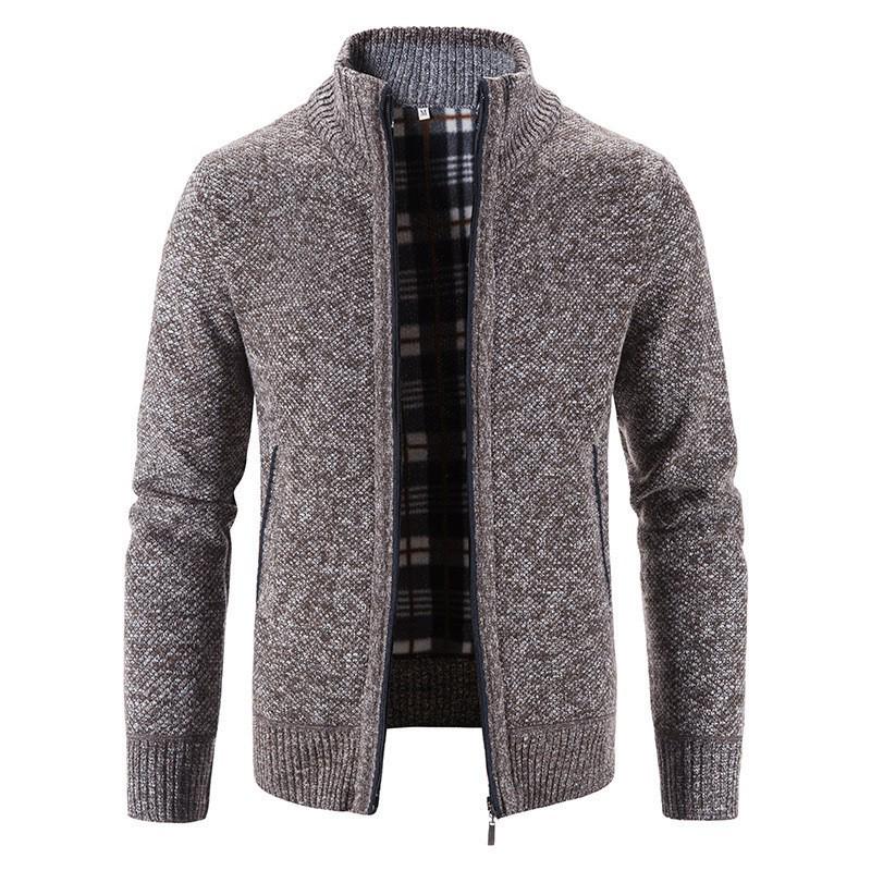Men's Winter Stand-Up Collar Knitted Cardigan: Loose, Plus Velvet, Big Size, Fashionable, Casual Coat