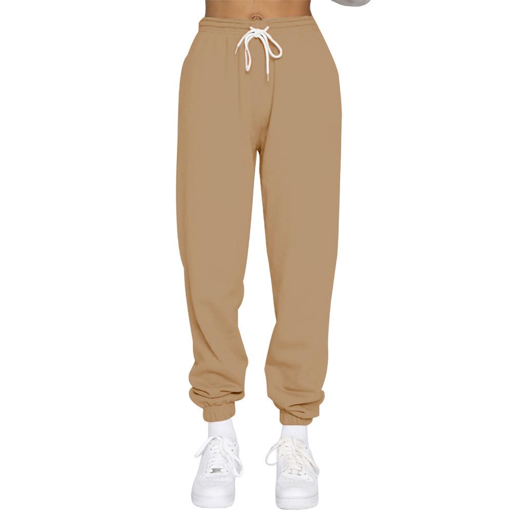 Pantalones de felpa para mujer, pantalones informales de invierno con cordón para mujer, Color sólido, pantalones elásticos deportivos de ocio, pantalones Haren