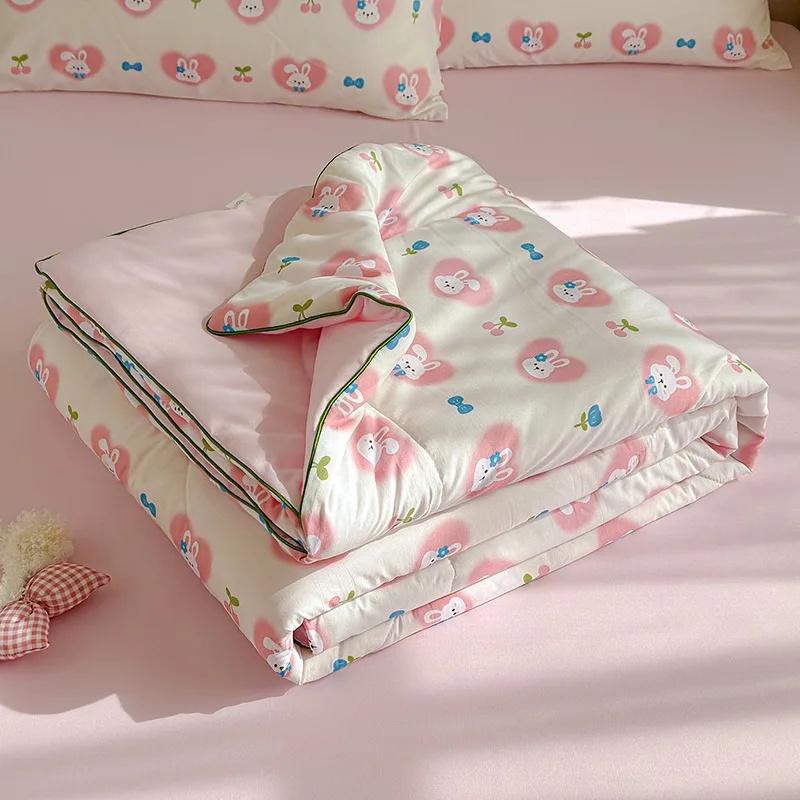 Cartoon Printed Wrinkled Yarn Summer Quilts Cozy Single and Double Air-Conditioned Quilt Cooling Breathable Home Soft Bedspread