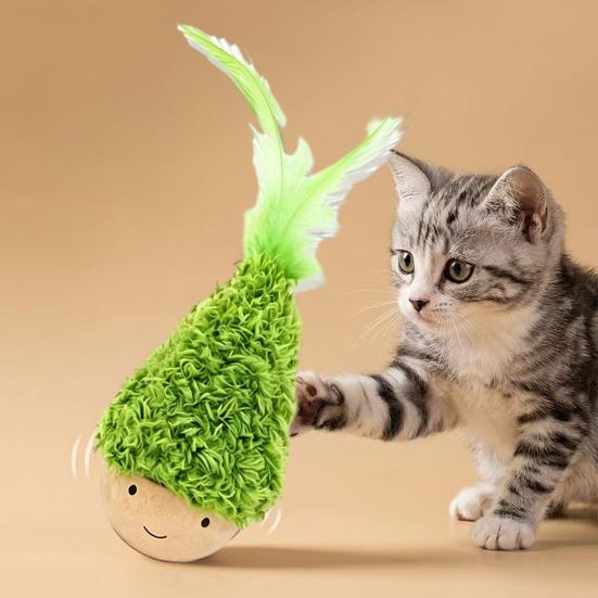 Wobbling Cat Toy Wooden Base Cat Teaser with Feathers Interactive Wobble Cat Kicker Toy for Cat Patting Solo Entertainment