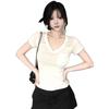 Old money V-neck pullover loose and thin round neck short-sleeved T-shirt women's summer chest width slim and thin versatile top